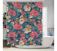 Suneve Red Yellow Roses Shower Curtain 180x200cm, Mould Proof Resistant Waterproof shower curtain, 100% Polyester Fabric Bathroom Curtains with 12 Hooks for Wet Room, bathroom, Bath Tub
