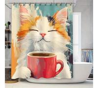 Suneve Shower Curtain Cat Cafe, Waterproof shower curtains Mould Proof Resistant, Washable Bathroom Curtains Includes 16 Pcs curtain Hooks(240x200cm,Animal)
