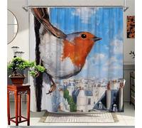 Suneve Shower Curtain City Rooftops, Waterproof shower curtains Mould Proof Resistant, Washable Bathroom Curtains Includes 10 Pcs curtain Hooks(150x180cm,Birds)
