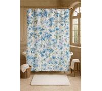 Suneve Shower Curtain Delicate Floral, Waterproof shower curtains Mould Proof Resistant, Washable Bathroom Curtains Includes 16 Pcs curtain Hooks(240x200cm,Blue)