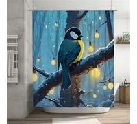 Suneve Winter Night Shower Curtain for Bathroom Anti Mould, Size 240x200cm Wet Room shower curtain, Quick-Drying Water Repellant Fabric 100% Polyster(Birds)