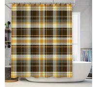 Suneve Yellow Line Grid Shower Curtain 220x180cm, Mould Proof Resistant Waterproof shower curtain, 100% Polyester Fabric Bathroom Curtains with 12 Hooks for Wet Room, bathroom, Bath Tub