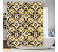 Suneve Yellow Pattern Shower Curtain 240x200cm, Fashion shower Curtains for Bathroom, Waterproof Mildew & Mould Resistant Polyester Fabric Bath curtain with 16 Hooks