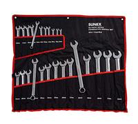 Sunex Tools 9917MPRA Metric V-Groove Combination Wrench Set, 8mm - 32mm, Fully Polished, 25-Piece (Includes Roll-Case)