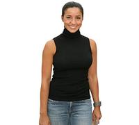 Sunfaynis Women's Sleeveless Mock Turtleneck Shirt Tops Soft Stretch Layering Top High Turtle Neck Tank Top - Black - Large