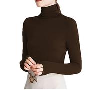 Sunfaynis Women's Soft Cotton Mock Turtleneck Shirt Baselayer Tops Underwear Shirt, Brown, Medium