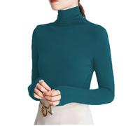 Sunfaynis Women's Soft Cotton Mock Turtleneck Shirt Baselayer Tops Underwear Shirt, Dark Cyan, Large