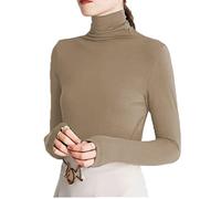 Sunfaynis Women's Soft Cotton Mock Turtleneck Shirt Baselayer Tops Underwear Shirt, Light Coffee, 3XL