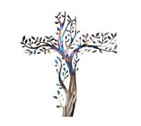 SUNFECILI Metal Cross Wall Art, Metal Tree Of Life, Olive Leaf Bright Color Classic Wall Hanging, Bedside Living Room Outdoor Decoration,Hanging Crosses Wall Decor For Hanging In Study