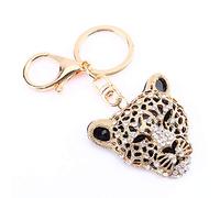 SUNFECILI New Rhinestone Leopard Print Key Ring Pendant Wallet Bag Key Ring Chain Keychain, Leopard Print Bag Pendant, Golden Rhinestone Keychain Cute Cheetah Head Wallet Key Ring Chain