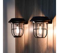 Sunfee 2 Pack Solar Lantern Wall Lights Fixtures with Motion Sensor, Solar Powered Porch Light, Vintage Hanging Solar Wall Sconce Outdoor,for Porch, Yard