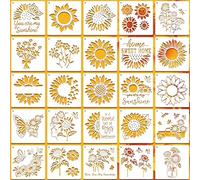 SUNFEEL 25 Pieces Sunflower Stencils for Painting - Sunflower Templates 6 x 6 Inch Reusable Painting Stencils, DIY Craft Stencils for Painting on Furniture, Canvas, Walls, Home Decor