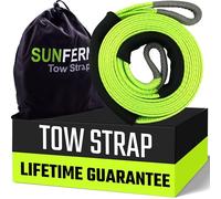 Sunferno Recovery Tow Strap 35000lb - Recover Your Vehicle Stuck in Mud/Snow - Heavy Duty 3" x 20' Winch Snatch Strap - Protective Loops, Water-Resistant - Off Road Truck Accessory - Bonus Storage Bag