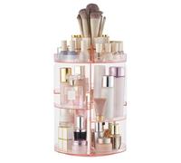 SUNFICON Cosmetic Storage Holder Rotating Makeup Organiser Makeup Turntable Spin Display Stand 360 Rotation Bathroom Bedroom Vanity Dressing Table Gift Girl Lady Women Crystal Pink