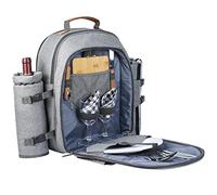 Sunflora Insulated Picnic Backpack for 2 Person Bag with Cooler Compartment, Wine pouch, Blanket and Stainless Steel Cutlery Set for Couple, Lovers and Friends (Grey)