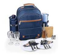 Sunflora Insulated Picnic Backpack for 2 Person Bag with Cooler Compartment, Wine pouch, Blanket and Stainless Steel Cutlery Set for Couple, Lovers and Friends (Navy)