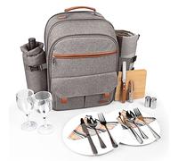 Sunflora Insulated Picnic Backpack for 2 Person Bag with Cooler Compartment, Wine pouch, Blanket and Stainless Steel Cutlery Set for Couple, Lovers and Friends (Brush Beige)