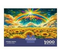 Sunflower 1000 Pieces Paperboard Jigsaw Puzzles Sunflower Field with Rainbow Children's Jigsaw for Kids Beginners Adults And Kids 12+ Cognitive Development 38x26cm/1000pcs