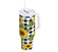 Sunflower 40 Oz Tumbler with Handle, Stainless Steel Water Bottle with Straw, Travel Coffee Tumbler