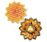 Sunflower 90 Days Sobriety Coin - Colorful Glass Broken and Rebuilt AA Coins - 3 Month Addiction NA AA Chips and Medallions - 1-20 Celebrate Living Clean Alcoholics Anonymous Gifts for Men Women