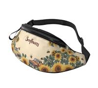 Sunflower Adjustable Waist Fanny Pack Sunflower Decorations Trendy Printed Crossbody Bag Bees Unisex Crossbody Waist Pack Fitness Enthusiasts - Hands-Free Bag for runningessentials 14X35CM