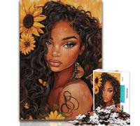 Sunflower African Woman Adult Jigsaws 1000 Pieces Difficult,Help The Brain Exercise Addictive Toys to Cultivate Patience Great Gift (75x50cm)