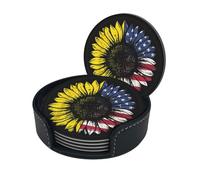 Sunflower American Flag Coasters Set Of 6 For Drinks With Holder, Classy And Simple Coasters For Coffee Table, Great Housewarming Gifts