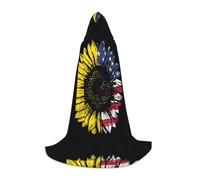 Sunflower American Flag Hooded Cape For Teenagers, Unisex Cloak Robe Hooded Halloween Costume Satin Witches Vampire Cloak Fancy Dress Up Children