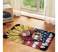 Sunflower American Flag Patterned Pet Feeding Mat with Water-Absorbing PU Top & Rubber Base - Anti-Slip Dog Cat Food Mat for Cats, Dogs & Pets, 40x60cm