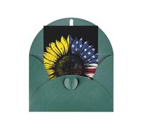 Sunflower American Flag Print Adorable Blank Cards& Envelopes,Unique Designs Perfect for Festivals, Invitations