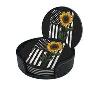 Sunflower And American Flag Coasters Set Of 6 For Drinks With Holder, Classy And Simple Coasters For Coffee Table, Great Housewarming Gifts