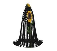 Sunflower And American Flag Hooded Cape For Teenagers, Unisex Cloak Robe Hooded Halloween Costume Satin Witches Vampire Cloak Fancy Dress Up Children