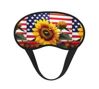 Sunflower and American Flag Print Blackout Sleep Mask, with Adjustable Strap for Travel, Night Work, Nap, Office