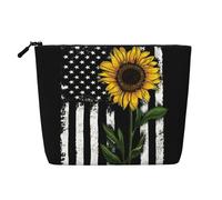 Sunflower and American Flag Print Makeup Bag Cosmetic Bag for Women Large Capacity Travel Makeup Bag Zipper Pouch