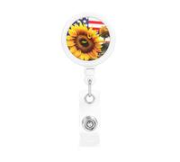 Sunflower and American Flag Print Retractable Badge Holder, Cute Nursing Badge Reel, Badge Clip Id Card Holders