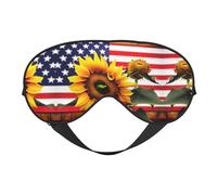 Sunflower and American Flag Print Soft Eye Mask for Women Men Comfortable with Adjustable Strap for Travel Yoga Nap Shift Work
