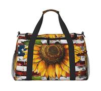 Sunflower and American Flag Print Travel Tote Bag 50 x 33 x 26 Folding with Should Strap & Dual Handles for Weekend Trips, Gym, Business Travel & Airport Carry-On