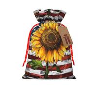 Sunflower And American Flag Printed Christmas Drawstring Gift Bags-Xmas Wrapping Bags,Candy Bag,For Holiday Party Decorations,Wedding Party Supplies M Red Christmas Ribbon