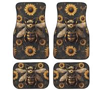 Sunflower and Bee Pattern Auto Universal Fit Carpet Car Floor Mats All Weather Protection Car Accessories Fit for Sedan, SUVs, Truck, Set of 4