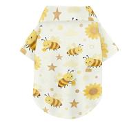 Sunflower and Busy Bee Summer Dog Polo Shirt Button Up Breathable Cool Pet Clothes Doggy Sweatshirt Puppy Kitten Perfect for Everyday Wear, and Photoshoots