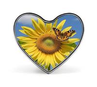 Sunflower And Butterfly Button Pin Heart Shape Metal Lapel Pins Badges Personalized Pinback Button Badges Novelty Funny Enamel Pins Fashion Cute Heart Brooch Pin for Backpacks Jackets Bags