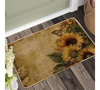Sunflower and Butterfly Doormat, Brown and Yellow Outdoor Indoor Summer Decoration,Waterproof Rubber Doormat Non-Slip Dust-Absorbing Easy to Clean 29"x17"