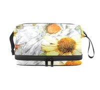 Sunflower and Chamomile Flower Double Layer Cosmetic Bag for Women and Girls, Travel Toiletry Bag Makeup Handy Pouch Organiser Bag with Brush Compartment