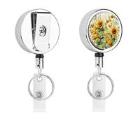 Sunflower and Corn Badge Reel Heavy Duty Metal Retractable Badge Reels Cute Funny Badge Holder Belt Clip Key Ring Badges Clip for Hanging ID Card Name Key Chain