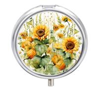 Sunflower and Corn Pill Organizer 3 Compartments, Round Small Pill Box for Purse & Pocket, Portable Daily Medicine Box to Hold Vitamins, Supplements, Pills, Fish Oil