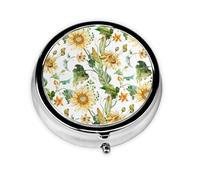 Sunflower and Corn Print Mini Metal Pill Box 2.0x2.0x0.7 in Round Travel Medicine Pill Organizer Box for Purse Pocket