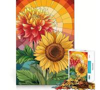 Sunflower And Dahlia Stained Glass 1000 Piece Jigsaw Puzzles for Teenagers Jigsaw Solid Logic Toy Calm Fun Precision Cut Santa Wish Item 50x75cm