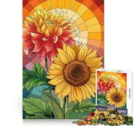 Sunflower And Dahlia Stained Glass 1000 Pieces Jigsaw Puzzles for Teenagers Logic Ability Toy Light Relax Accurate Cut Classic Gift 38x26cm