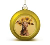 Sunflower and Dog Christmas Ball Ornaments - Golden Shatterproof Plastic Vintage Rustic Xmas Tree Decorations Pendant for Family Holiday Wedding Party Xmas Hanging Decoration