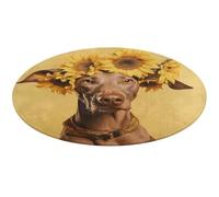 Sunflower and Dog Round Area Rug Non Slip Backing Doormat Water Absorbent Plush Throw Low-Pile Non-Slip Floor Mat Carpet for Living Room Bedroom Entryway Nursery Room 90 * 90cm